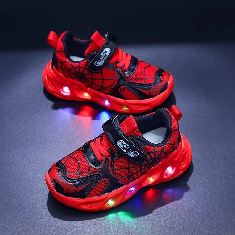 Tênis Infantil LED Teia de Aranha Malha Respirável Velcro Calçado Infantil 16 Kabannas 