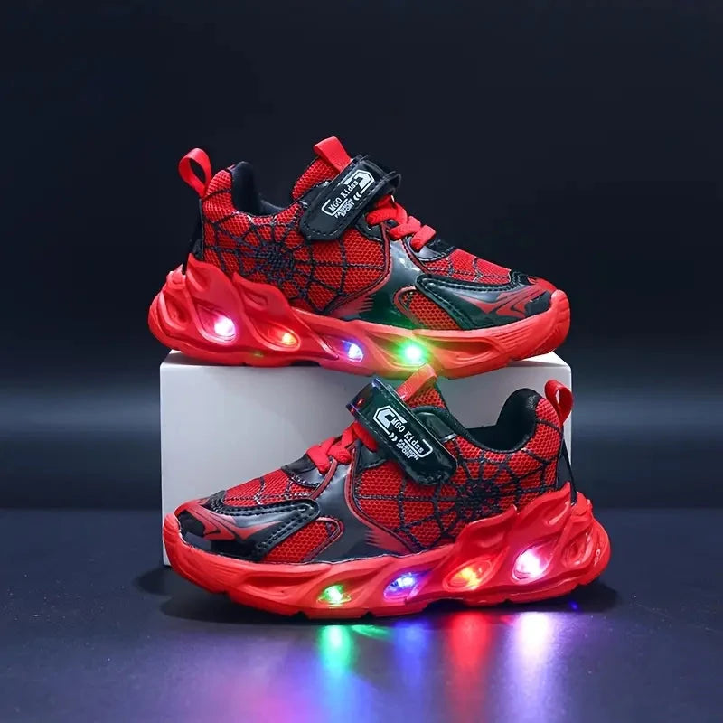 Tênis Infantil LED Teia de Aranha Malha Respirável Velcro Calçado Infantil 16 Kabannas Vermelho 21 