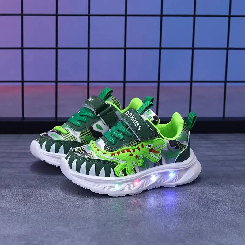 Tênis Infantil Masculino com Luz LED Estampa Dinossauro Velcro Calçado Infantil 14 Kabannas 