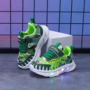 Tênis Infantil Masculino com Luz LED Estampa Dinossauro Velcro Calçado Infantil 14 Kabannas Verde 20 