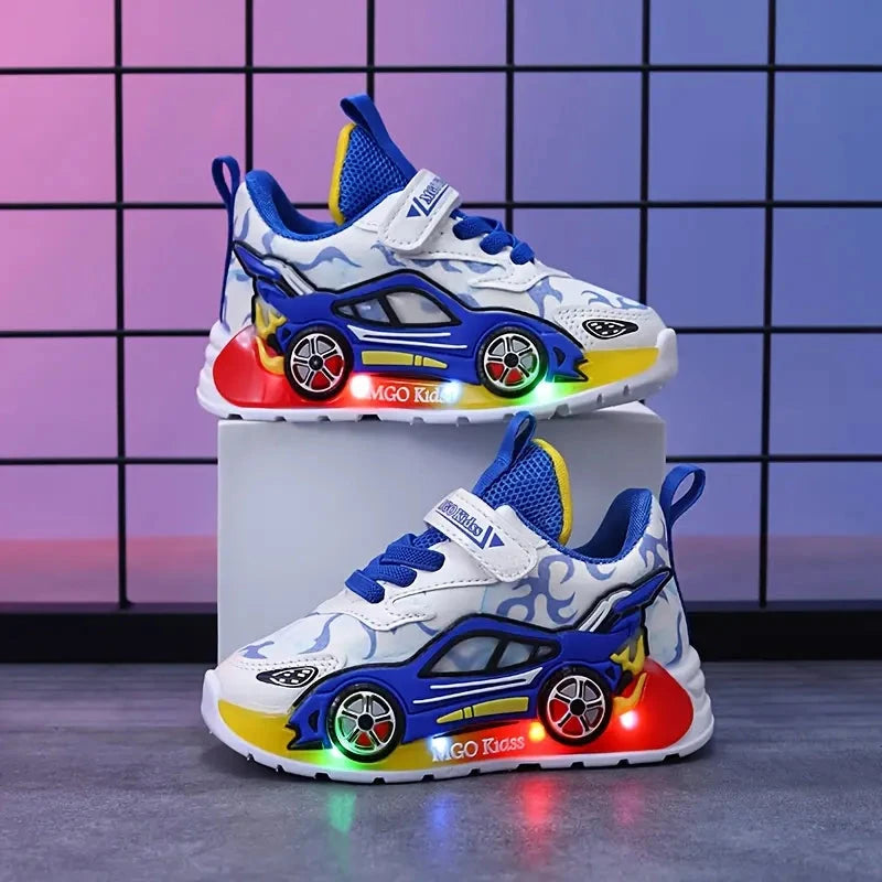 Tênis Infantil Masculino Led Luminoso Estampa Carrinho Velcro Calçado Infantil 15 Kabannas 