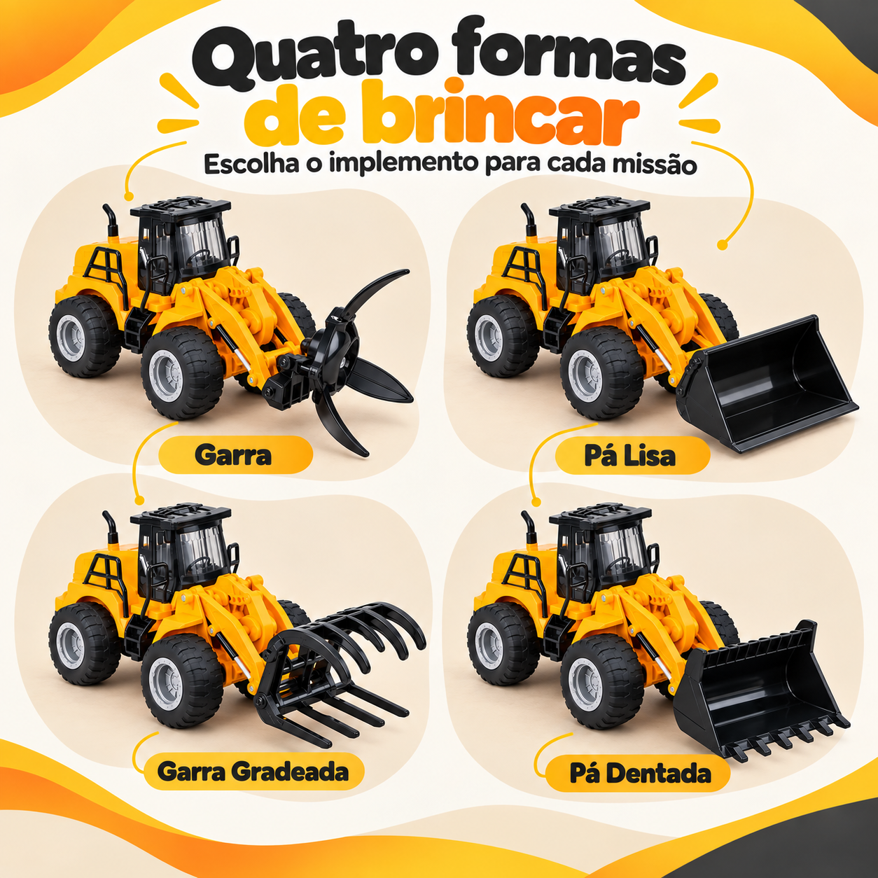 Quatro variantes do trator de controle remoto