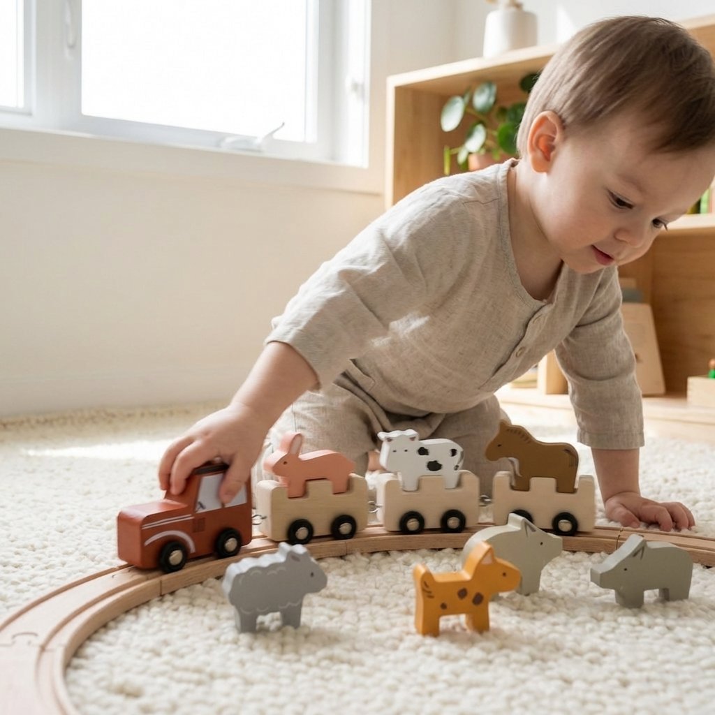 Trem Montessori de Madeira com Animais Brinquedo Educativo Infantil Brinquedos de Madeira 13 Kabannas 