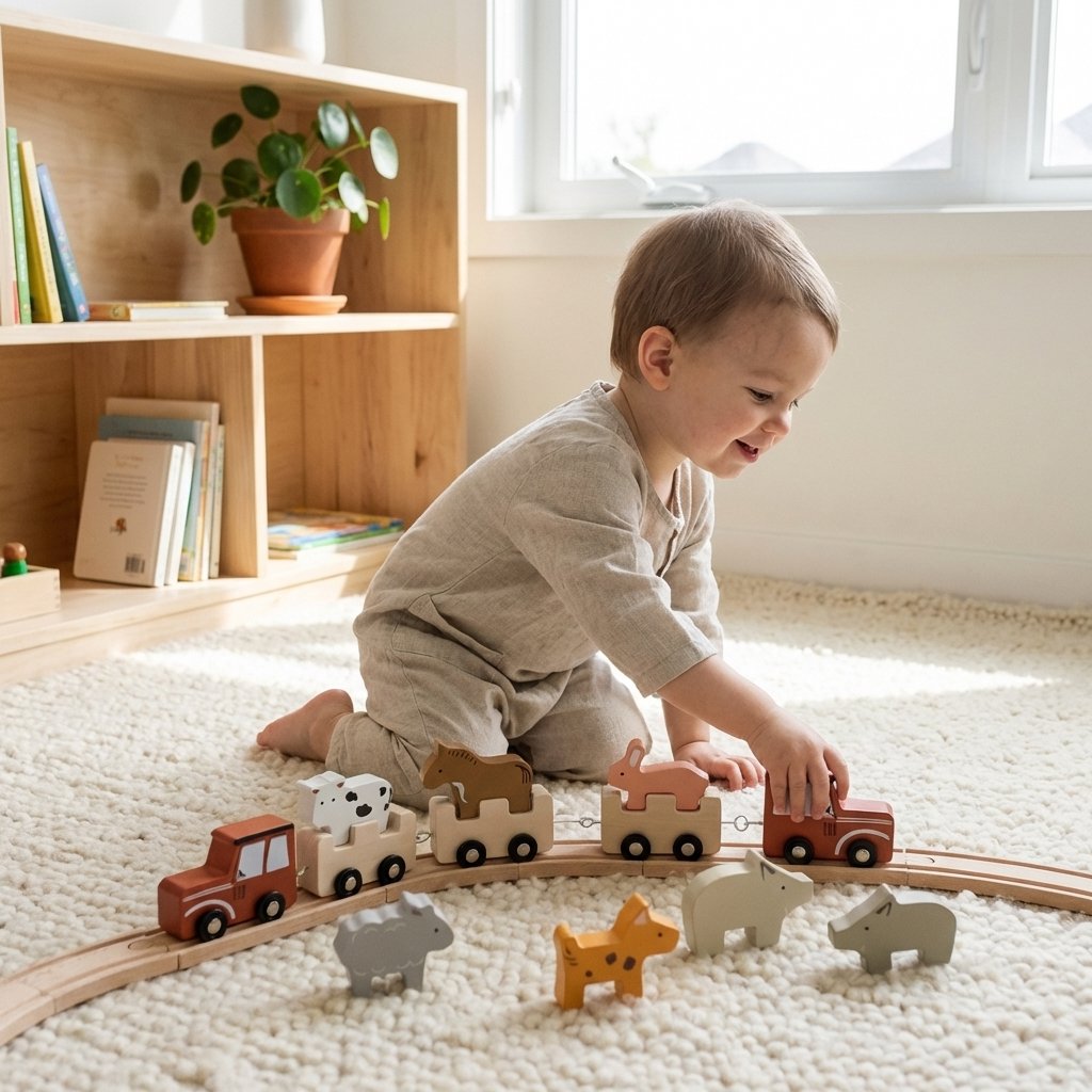 Trem Montessori de Madeira com Animais Brinquedo Educativo Infantil Brinquedos de Madeira 13 Kabannas 