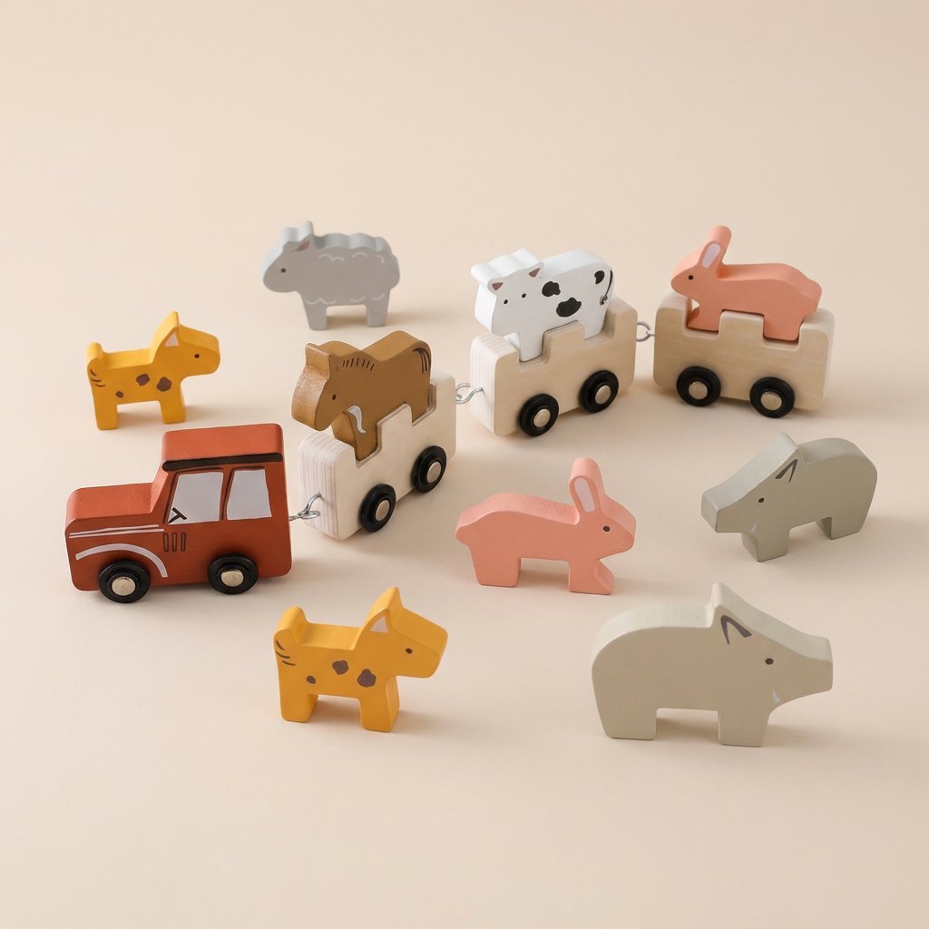 Trem Montessori de Madeira com Animais Brinquedo Educativo Infantil Brinquedos de Madeira 13 Kabannas 