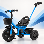 Triciclo infantil azul com empurrador