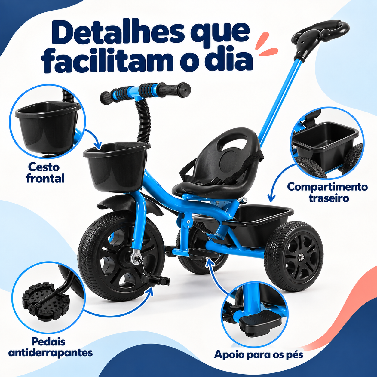Detalhes do triciclo infantil