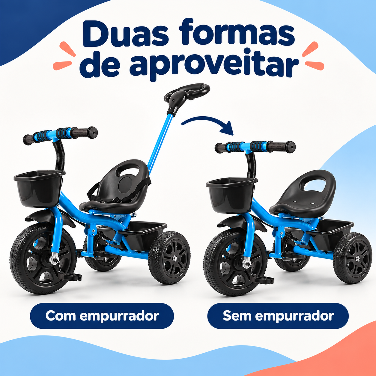 Triciclo com e sem empurrador