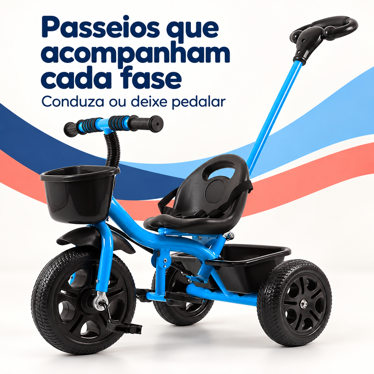 Triciclo infantil com empurrador removível