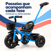 Triciclo infantil com empurrador removível