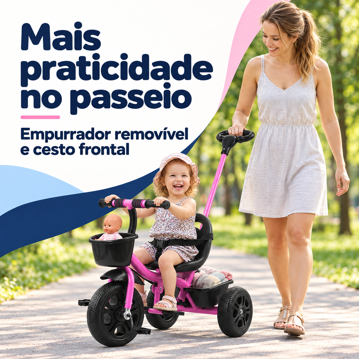 Praticidade no passeio com triciclo infantil