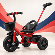 Triciclo infantil vermelho com empurrador