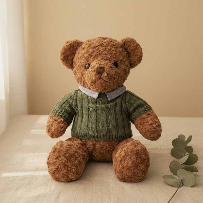 Urso de Pelúcia Vintage Grande e Elegante Brinquedo de Pelúcia 13 Kabannas Suéter verde 50 cm 