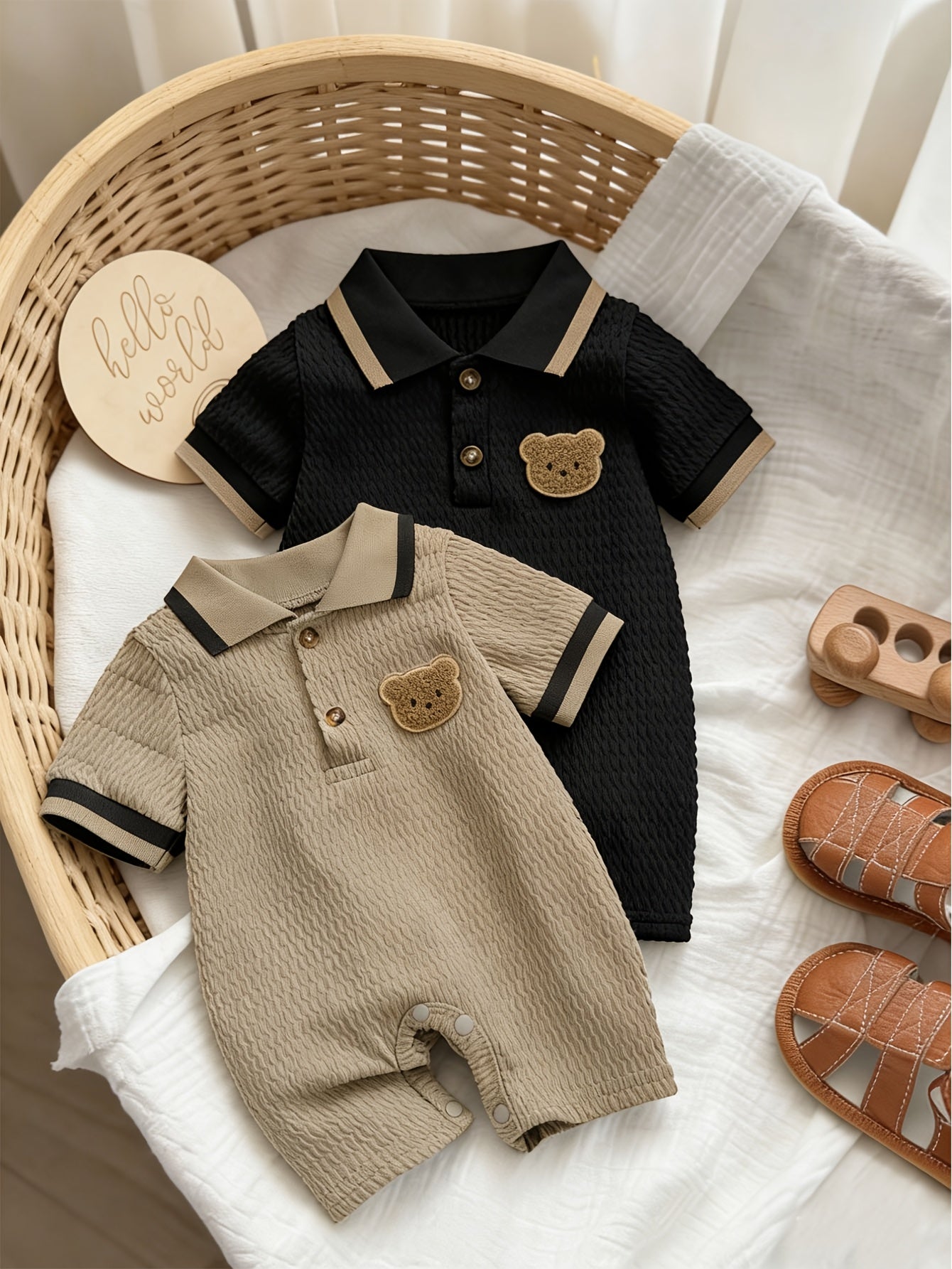 Kit Macacão Body Bebê Menino Polo Urso Bordado