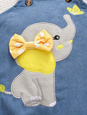 Conjunto 3 Peças Bebê Menina Body Manga Longa Bolinhas Jardineira Elefante com Faixa de Cabelo