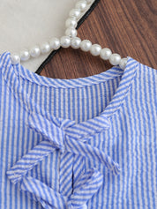 Conjunto Infantil Menina 2 Peças Blusa sem Manga com Laço e Calça Reta Listrada Seersucker