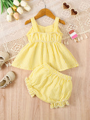 Conjunto Infantil Bebê Menina Regata com Laço e Short Listrado 2 Peças