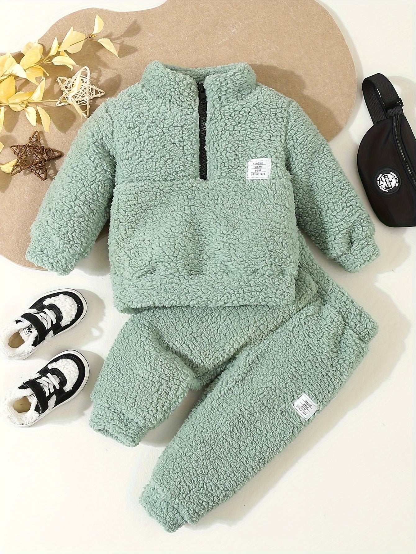 Conjunto Bebê Fleece 2 Peças Blusa Gola Alta Zíper e Calça Jogger