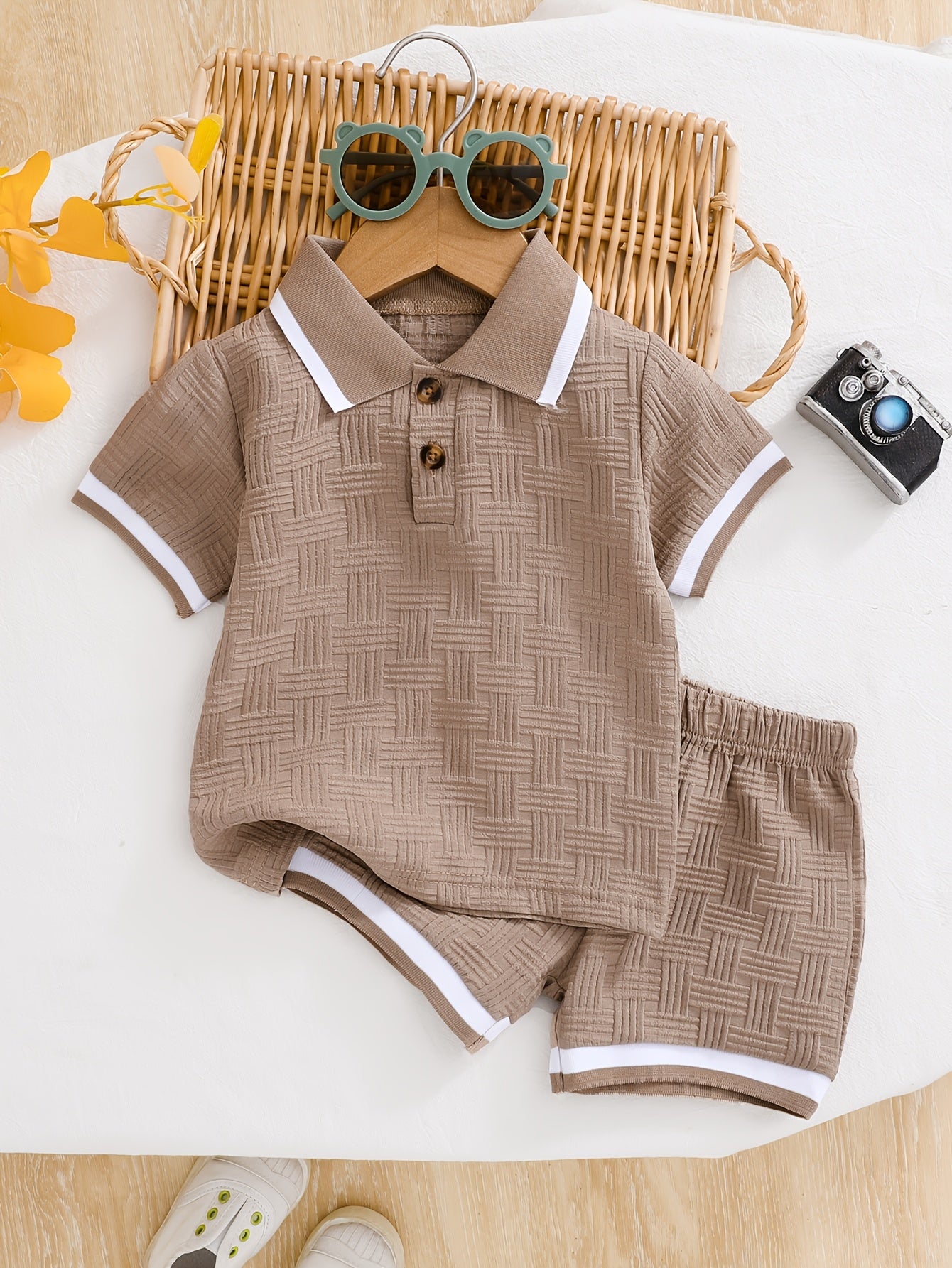 Conjunto Infantil Masculino 2 Peças Polo e Shorts Jacquard