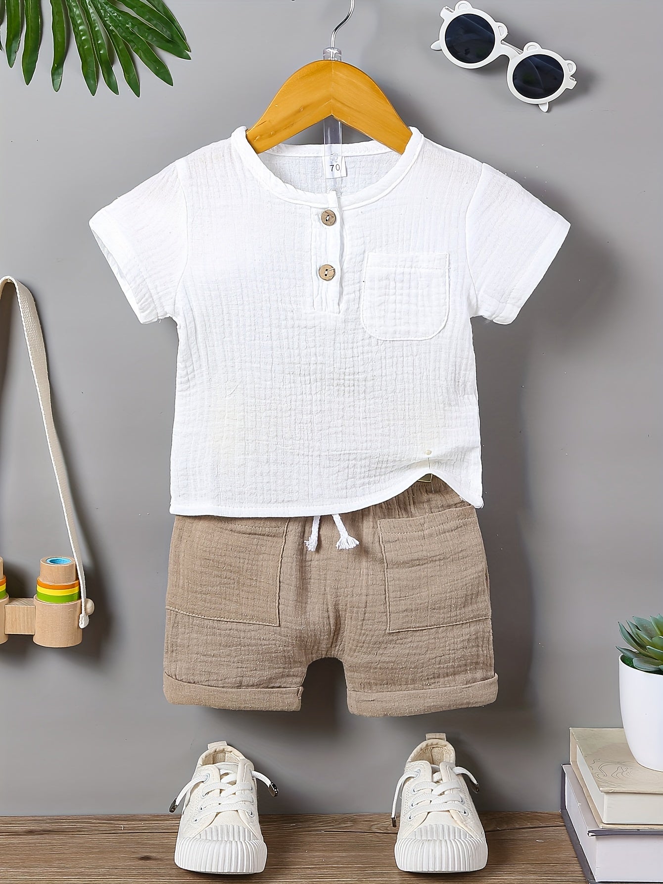 Conjunto 2 Peças Bebê Menino Camiseta Manga Curta e Shorts Musseline