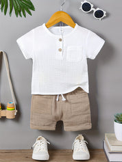 Conjunto 2 Peças Bebê Menino Camiseta Manga Curta e Shorts Musseline