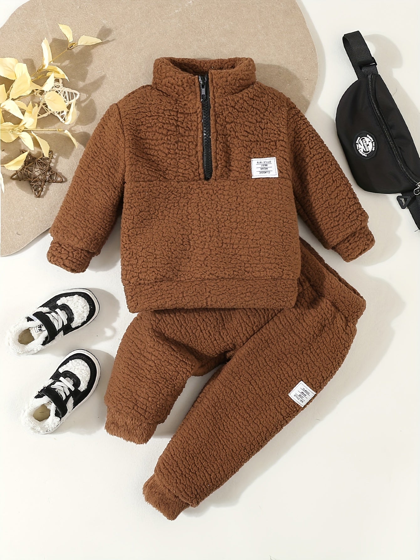 Conjunto Bebê Fleece 2 Peças Blusa Gola Alta Zíper e Calça Jogger