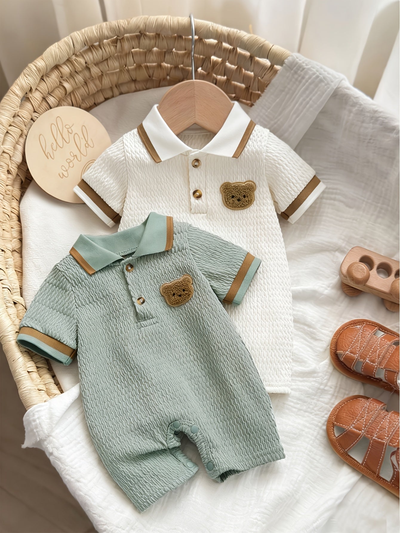 Kit Macacão Body Bebê Menino Polo Urso Bordado
