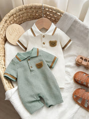 Kit Macacão Body Bebê Menino Polo Urso Bordado
