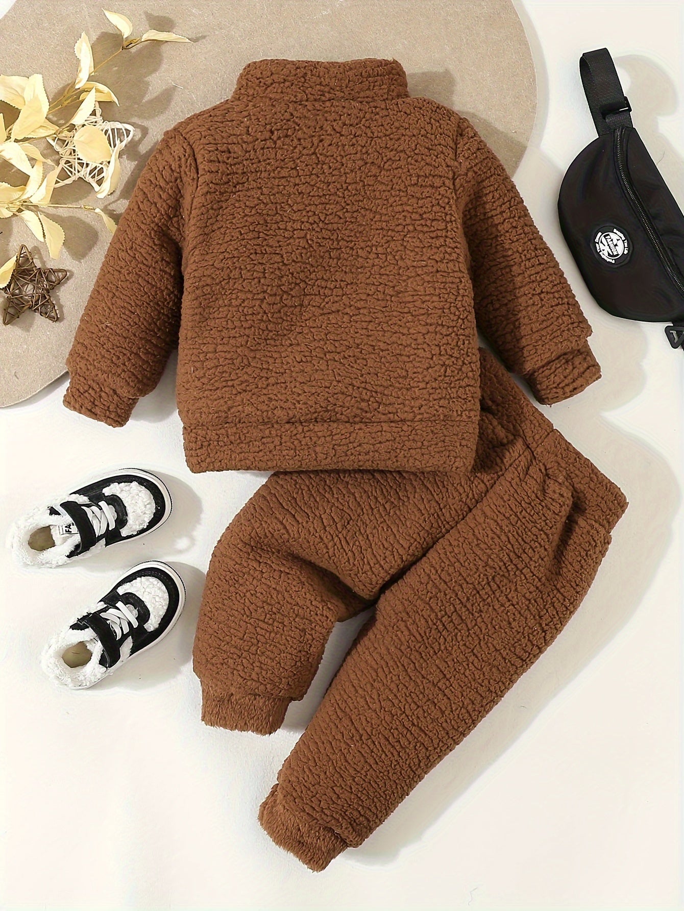 Conjunto Bebê Fleece 2 Peças Blusa Gola Alta Zíper e Calça Jogger
