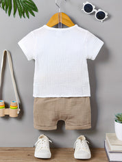 Conjunto 2 Peças Bebê Menino Camiseta Manga Curta e Shorts Musseline