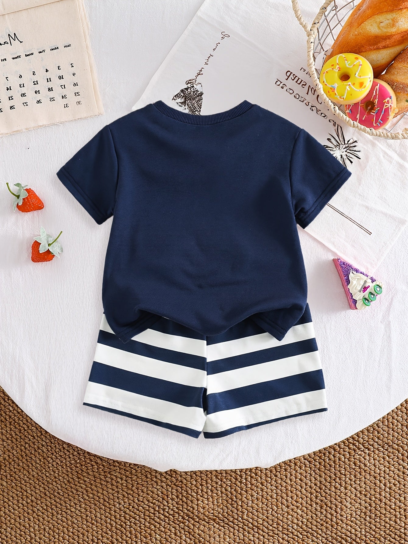 Conjunto Bebê Menino 2 Peças Camiseta Urso Manga Curta e Shorts Listrado