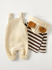 Conjunto Bebê 2 Peças Jardineira Urso Peluciado com Blusa Capuz Orelhas 3D