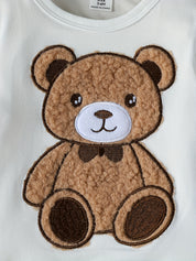 Conjunto 2 Peças Bebê Menino Camiseta Manga Longa Urso e Calça Suspensória