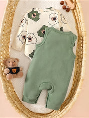 Conjunto 2 Peças Bebê Menino Body Manga Longa e Jardineira Canelada Urso