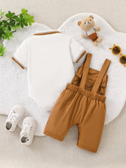 Conjunto 2 Peças Bebê Menino Body Polo e Macacão Suspensório Urso