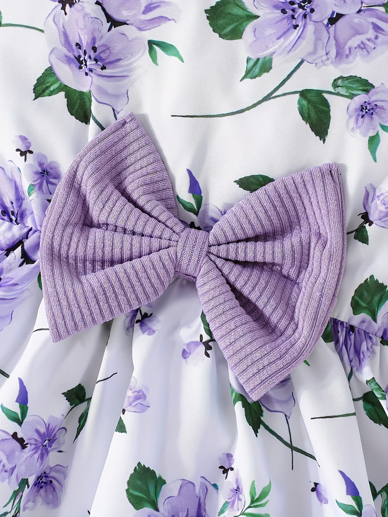 Conjunto Infantil Feminino 2 Peças Vestido Floral e Cardigã Canelado com Laço