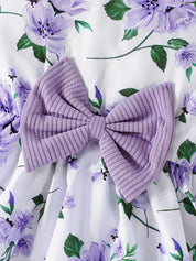 Conjunto Infantil Feminino 2 Peças Vestido Floral e Cardigã Canelado com Laço
