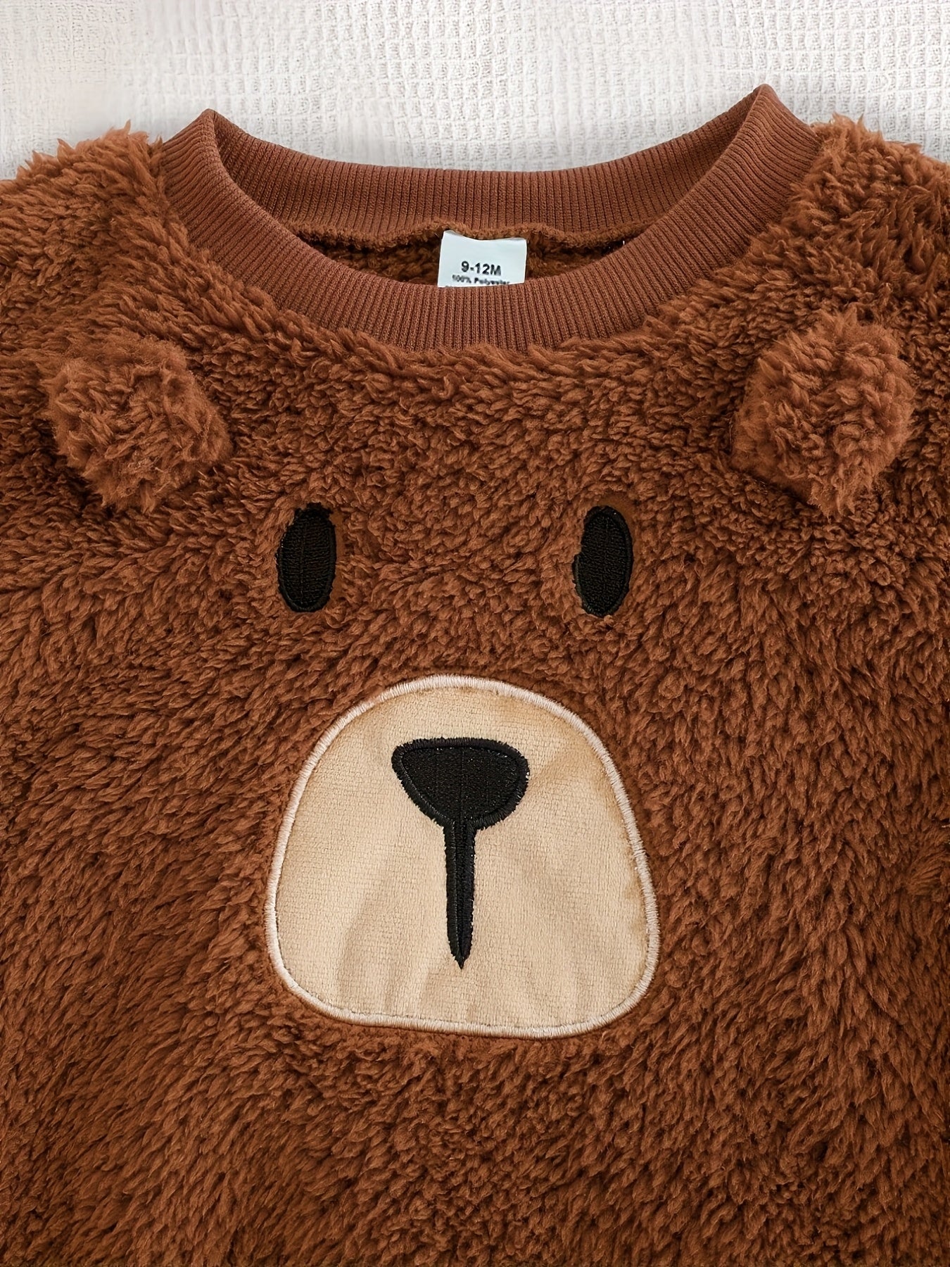 Conjunto 2 Peças Bebê Menino Moletom Pelúcia Urso e Calça Cintura Elástica
