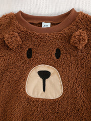 Conjunto 2 Peças Bebê Menino Moletom Pelúcia Urso e Calça Cintura Elástica