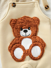 Conjunto Bebê 2 Peças Jardineira Urso Peluciado com Blusa Capuz Orelhas 3D