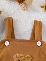 Conjunto 2 Peças Bebê Menino Body Polo e Macacão Suspensório Urso