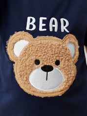 Conjunto 2 Peças Bebê Menino Camiseta Manga Curta Urso e Shorts Listrado