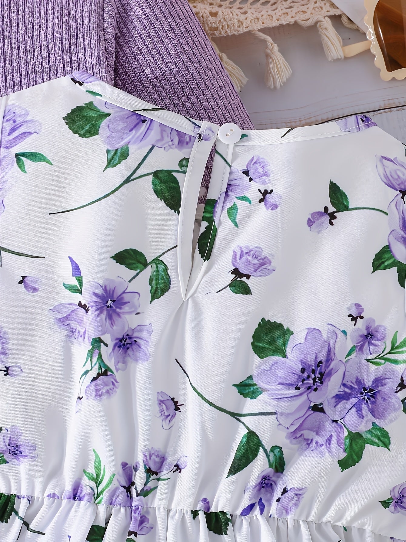 Conjunto Infantil Feminino 2 Peças Vestido Floral e Cardigã Canelado com Laço