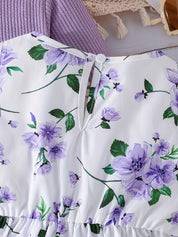 Conjunto Infantil Feminino 2 Peças Vestido Floral e Cardigã Canelado com Laço