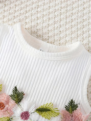 Conjunto 2 Peças Bebê Menina Vestido Tule Bordado Flores com Casaco Canelado