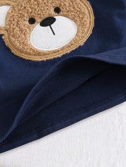 Conjunto 2 Peças Bebê Menino Camiseta Manga Curta Urso e Shorts Listrado