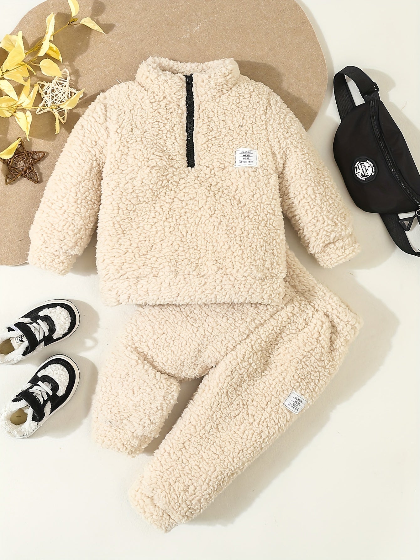 Conjunto Bebê Fleece 2 Peças Blusa Gola Alta Zíper e Calça Jogger