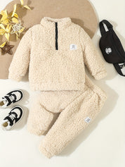 Conjunto Bebê Fleece 2 Peças Blusa Gola Alta Zíper e Calça Jogger
