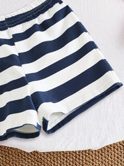 Conjunto 2 Peças Bebê Menino Camiseta Manga Curta Urso e Shorts Listrado