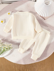 Conjunto Bebê Menina Moletom Texturizado Flores Tridimensionais Blusa e Calça